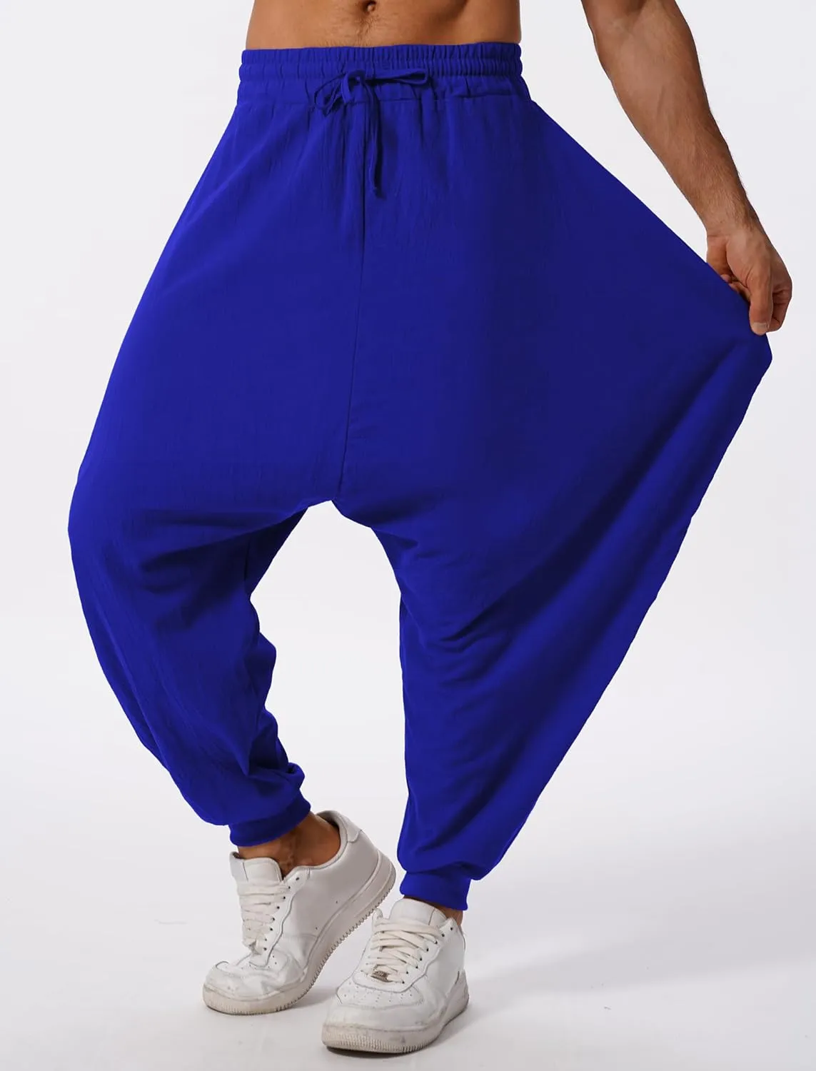 ODIZLI Men Leggings Retro Casual Fashion Design Loose Baggy Harem Pants with Pockets Trousers