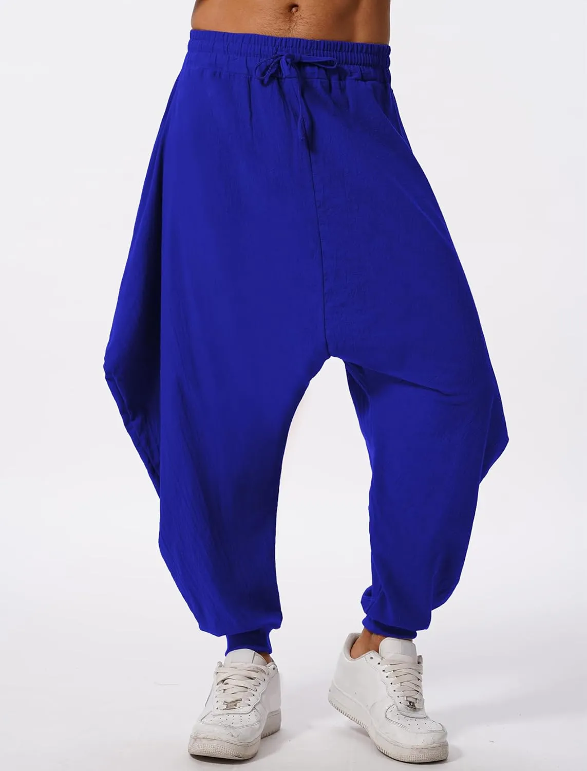ODIZLI Men Leggings Retro Casual Fashion Design Loose Baggy Harem Pants with Pockets Trousers