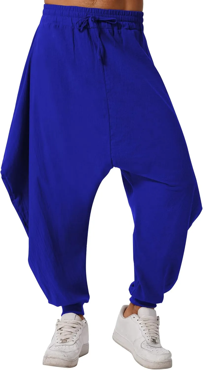 ODIZLI Men Leggings Retro Casual Fashion Design Loose Baggy Harem Pants with Pockets Trousers