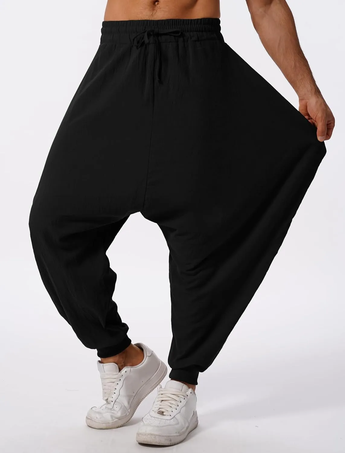 ODIZLI Men Leggings Retro Casual Fashion Design Loose Baggy Harem Pants with Pockets Trousers