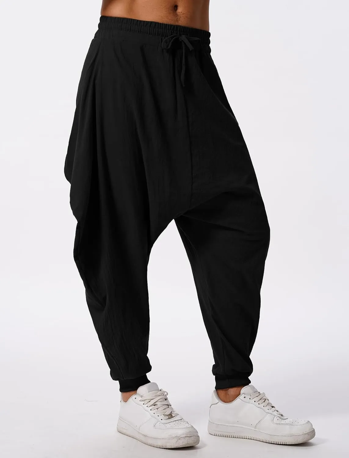 ODIZLI Men Leggings Retro Casual Fashion Design Loose Baggy Harem Pants with Pockets Trousers