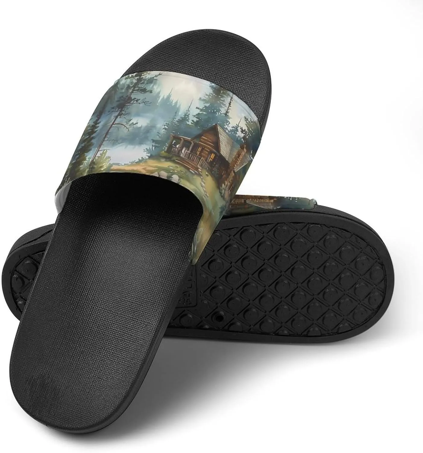 Old Cabin Lakeside Scenery Unisex Non-Slip Home Slippers Open-toe Outdoor Indoor Slide Shoes Shower Sandals