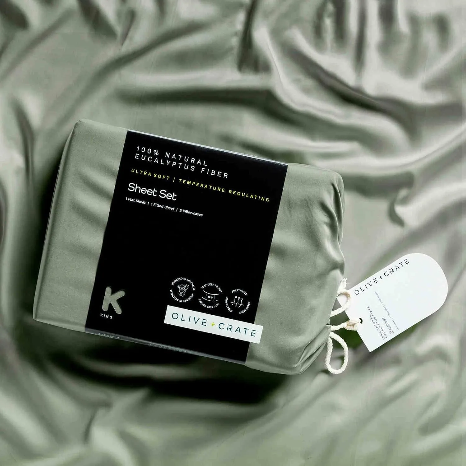 Olive   Crate Eucalyptus Cooling Pillowcase and Sheet Sets King Size | 100% Certified Tencel Fiber from Austria | Better Than Silk Linen Bamboo and Cotton | Deep Pocket Bedding | Moss