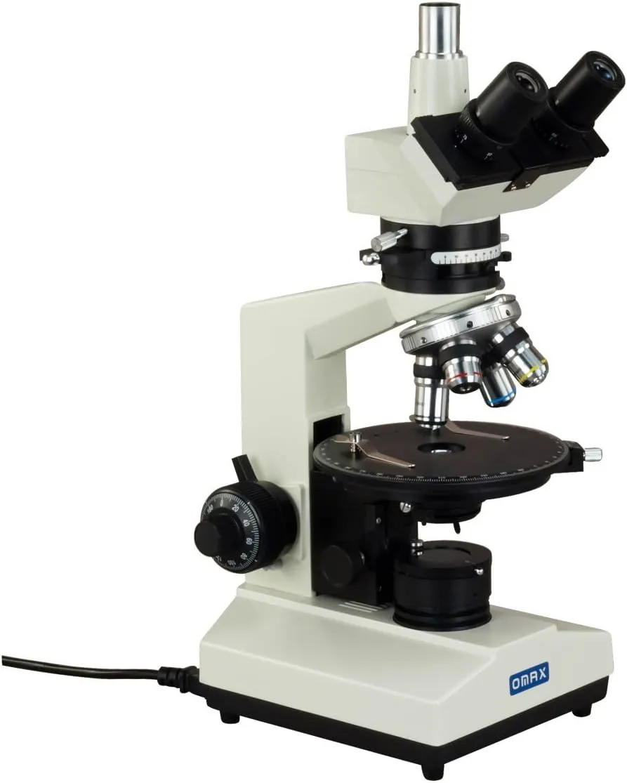 OMAX 40X-1500X Trinocular Polarizing Microscope with Quadruple Nosepiece and Bertrand Lens