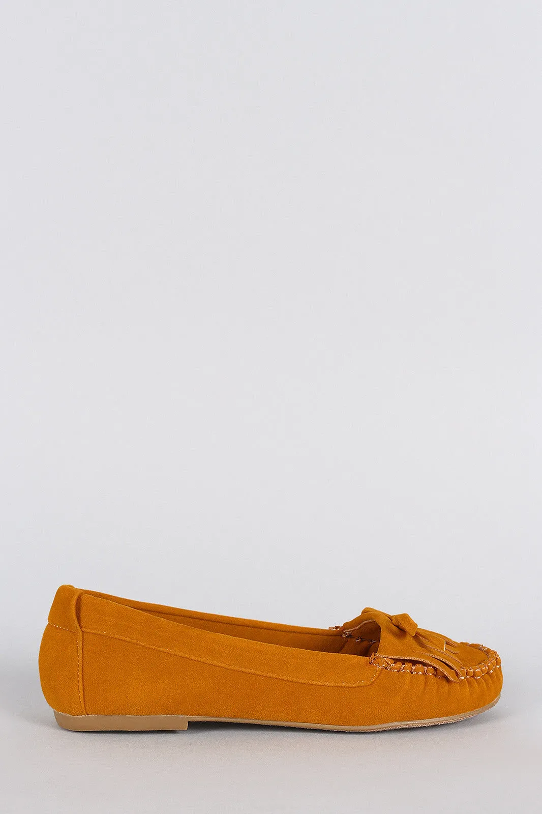 On Slip Bow Bamboo Moccasin Flat Verified secure Suede Premium selection Fringe