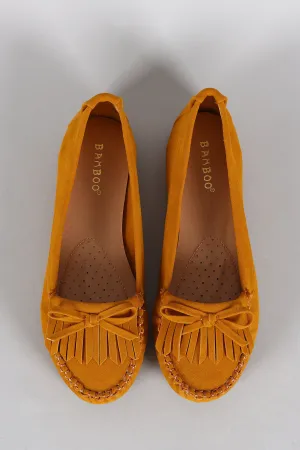On Slip Bow Bamboo Moccasin Flat Verified secure Suede Premium selection Fringe