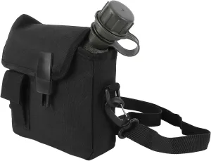 Outdoor Water Canteen, 1.5L Large Capacity Outdoor Water Bottle Handheld Portable Flat Camping with D Shaped Buckle & Adjustable Strap Buckle for Camping, Backpacking, Hiking (Black)