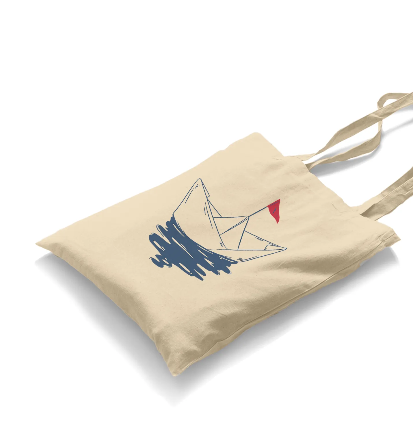 Paper Boat with a Red Flag White Canvas Totebag