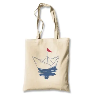 Paper Boat with a Red Flag White Canvas Totebag