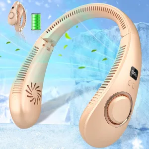 Personal Fan Neck,Portable Neck Fan Rechargeable with LED Display,Cooling Neck Fan,Folding Hanging Neck Fan,Cordless Bladeless Battery around the Neck Fan,Best Gifts for Home,Travel,Sports Apricot