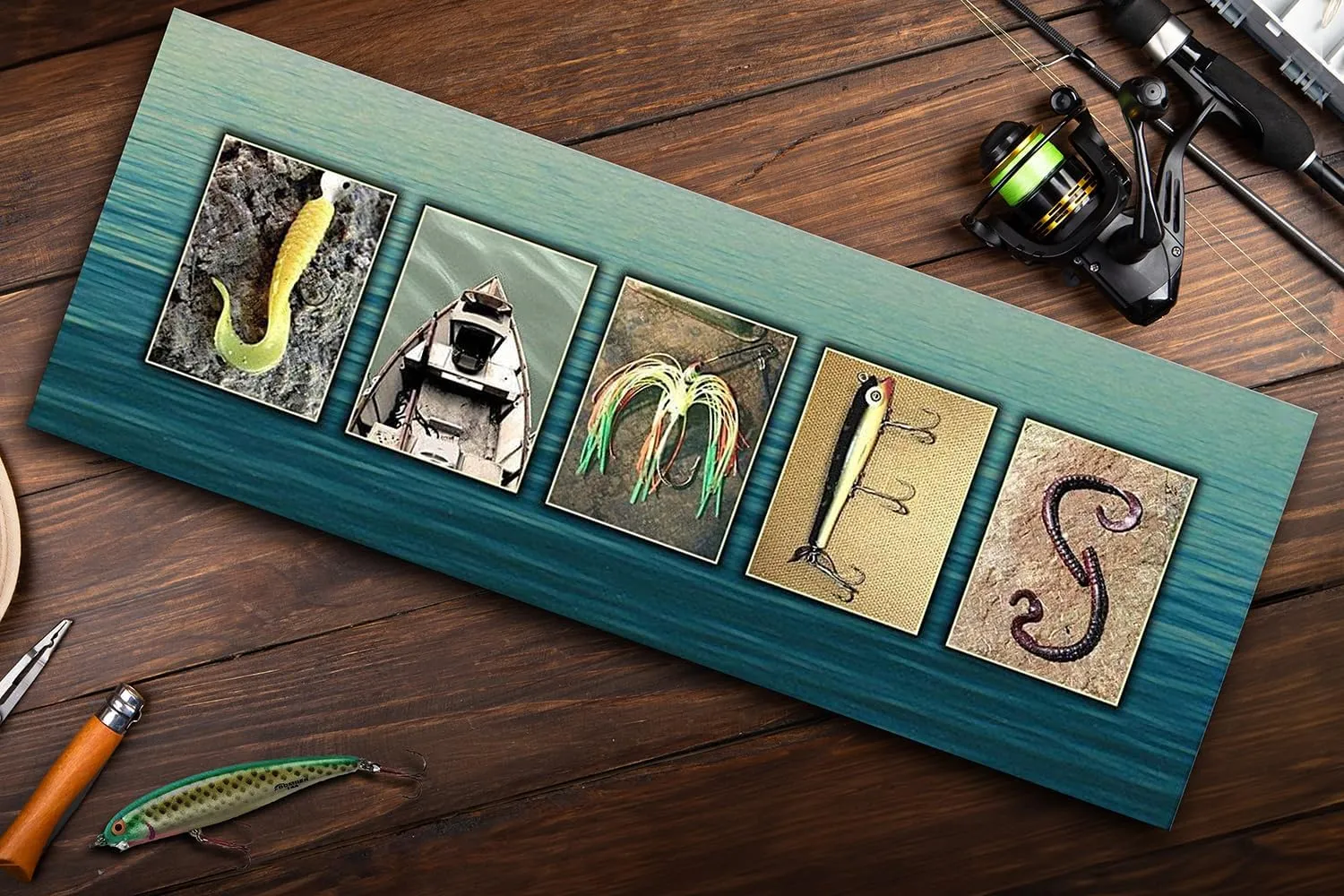 Personalized Fishing Name Alphabet Art - Perfect for The Man cave, Office, or Boy's Room. (Block Mount - 6.5 x 18)