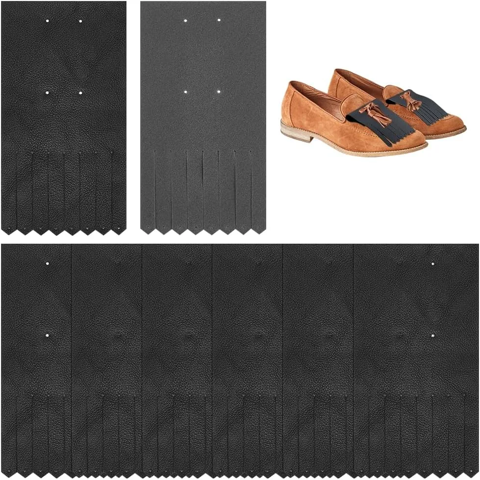 PH PandaHall 4 Pairs PU Leather Fringe Trim, 6.2x3.1'' Black Tassel Trim Shoe Lace Tassel Trim Leather Sewing Tassel Fringe for Shoe Fringes DIY Crafts Sewing Dress Skirt Decoration, 1.6mm/2mm Hole