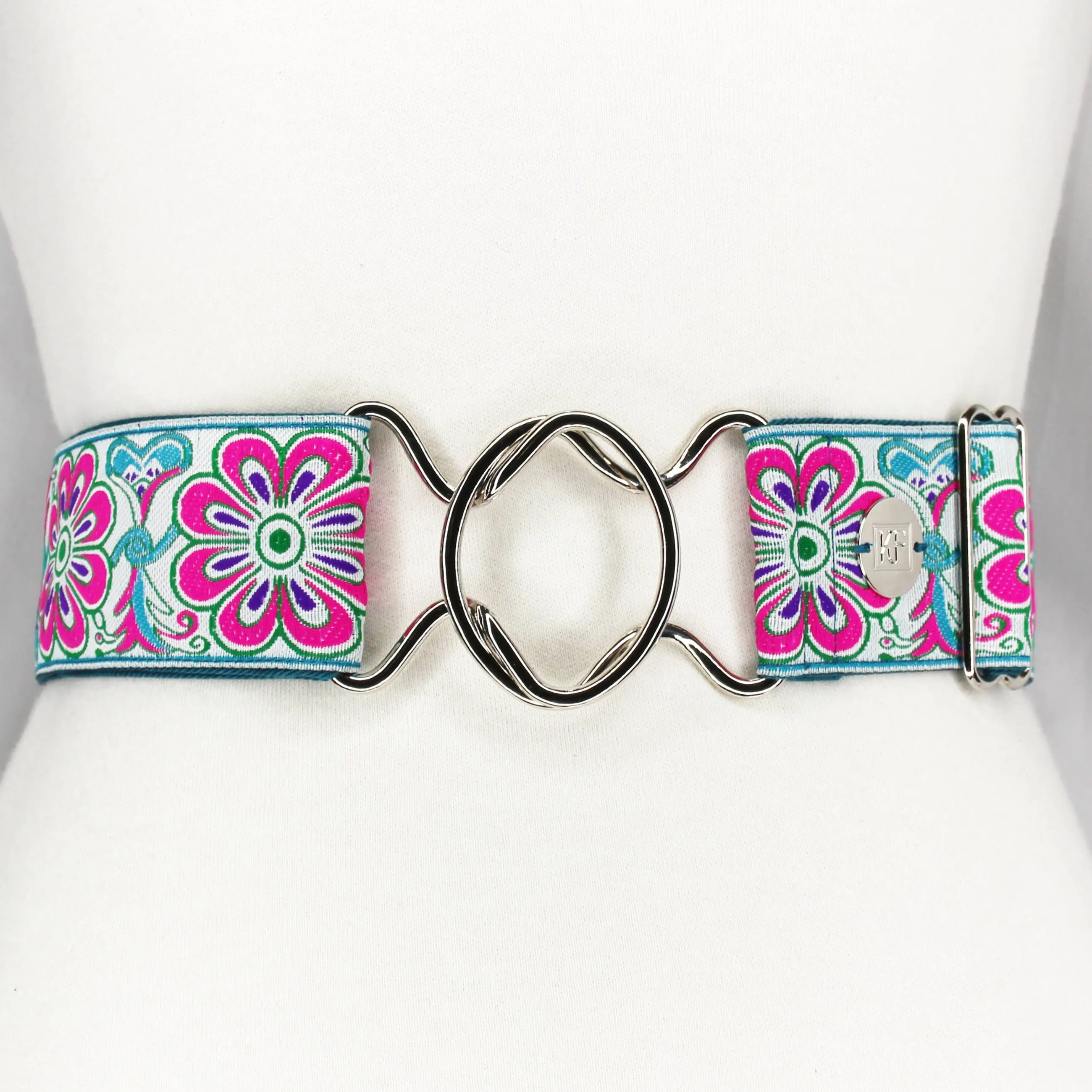 Pink Teal Flower-adjustable belt-one size fits most