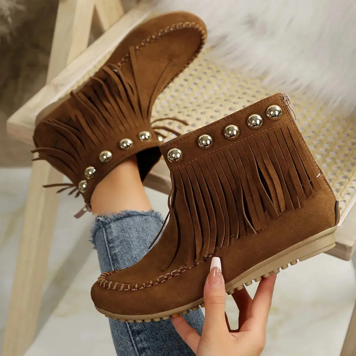 Platform Round Boots Practical Toe Wi-Fi-enabled