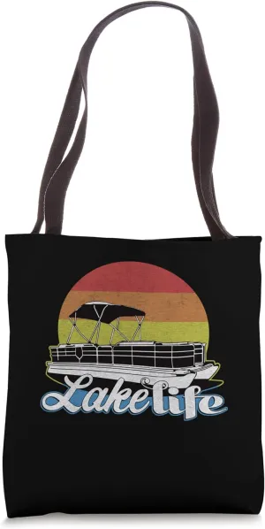 Pontoon Boating Lake Life Boat Retro Sunset Design Tee Tote Bag