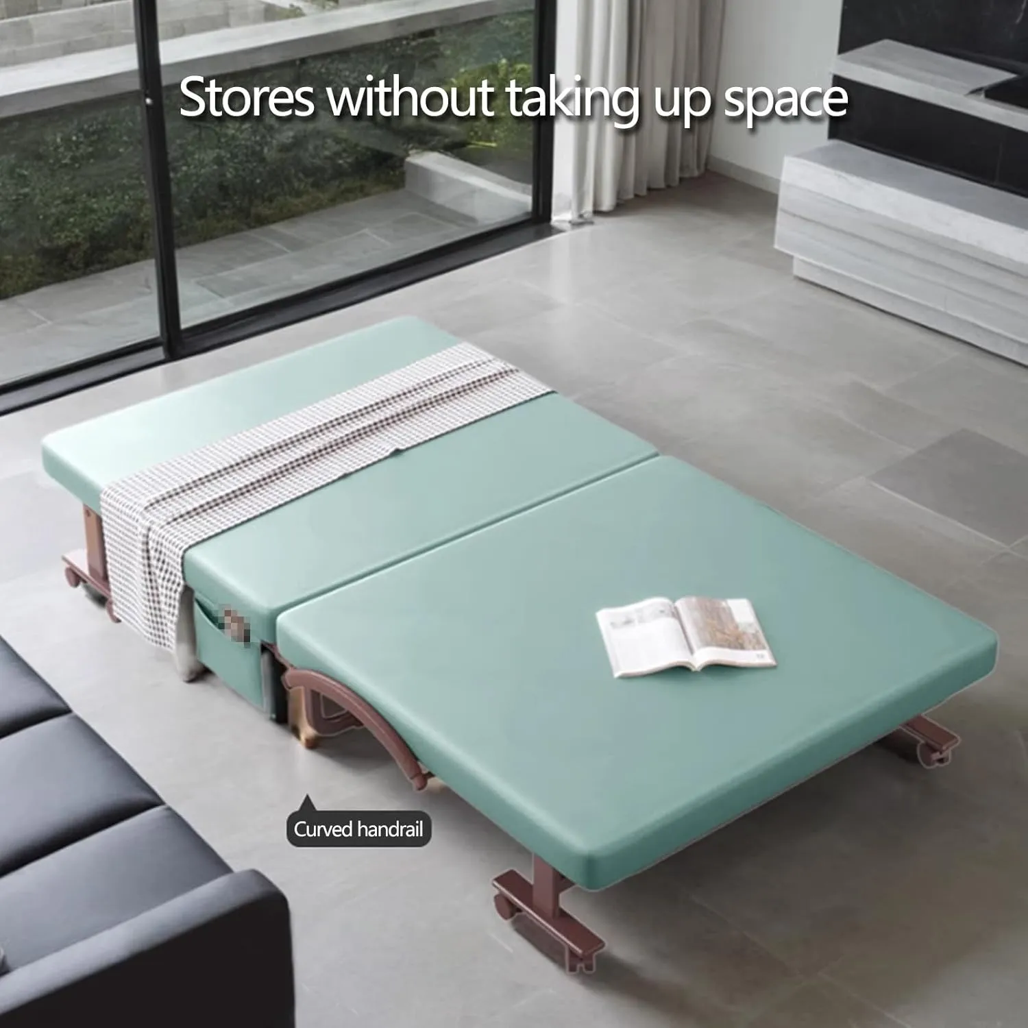 Portable Bed for Adults with 360° Casters Camping Bed Emergency Cot Guest Beds Six Speed Adjustable Backrest Space Saving Folding Bed(Green,190 * 100 * 36cm)