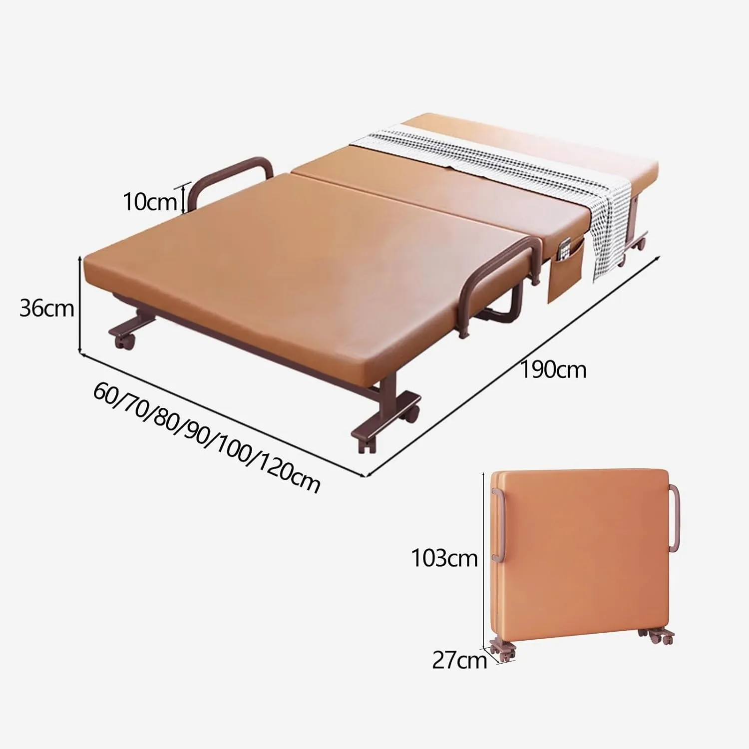 Portable Bed for Adults with 360° Casters Camping Bed Emergency Cot Guest Beds Six Speed Adjustable Backrest Space Saving Folding Bed(Green,190 * 100 * 36cm)
