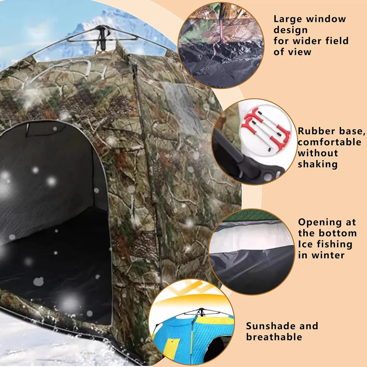 Portable Ice Fishing Tent 3-4 Person Ice Fishing Shelter with Windows, Vents and Ice Anchors, Thickened Camping Tent Ice Shanty for Winter Fishing