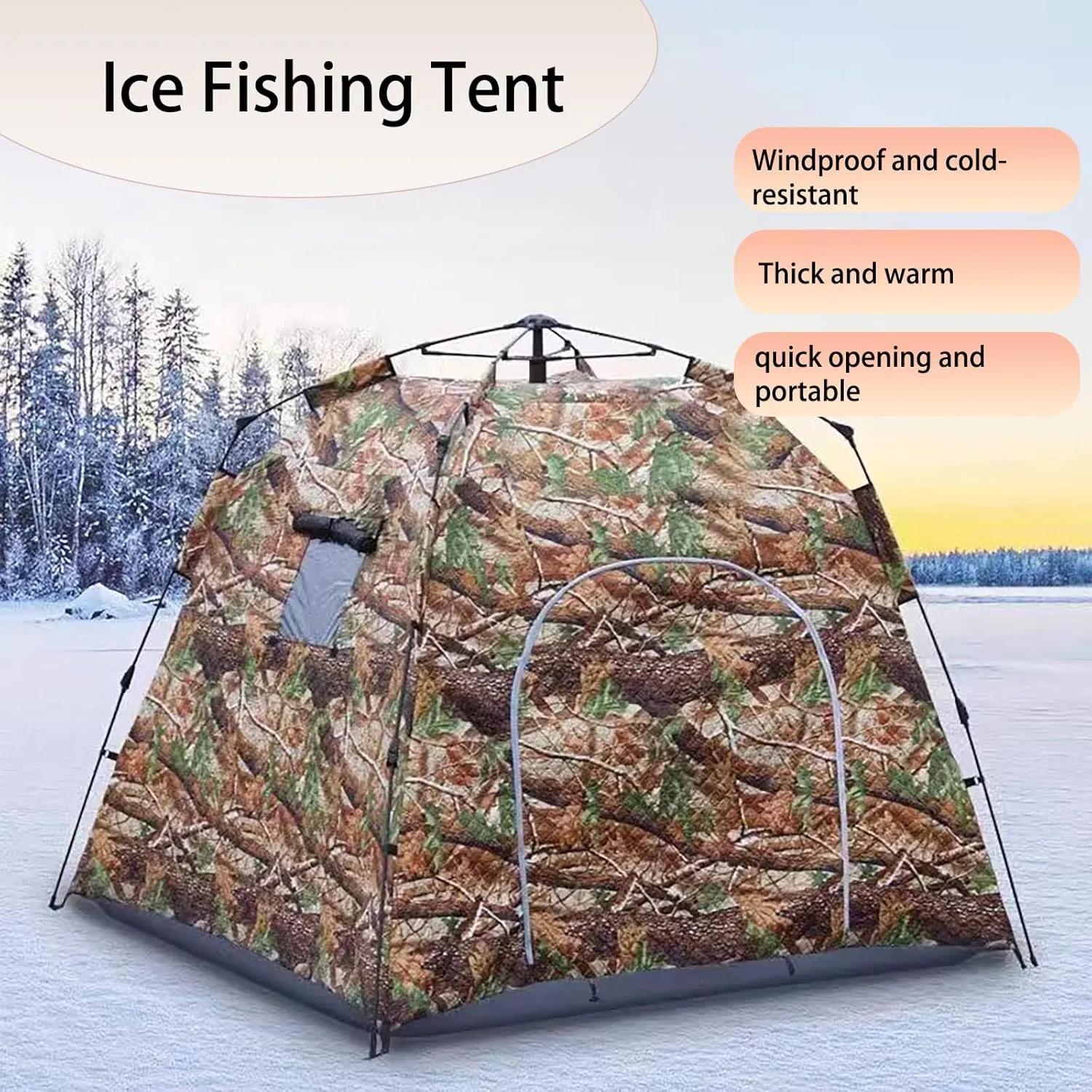 Portable Ice Fishing Tent 3-4 Person Ice Fishing Shelter with Windows, Vents and Ice Anchors, Thickened Camping Tent Ice Shanty for Winter Fishing