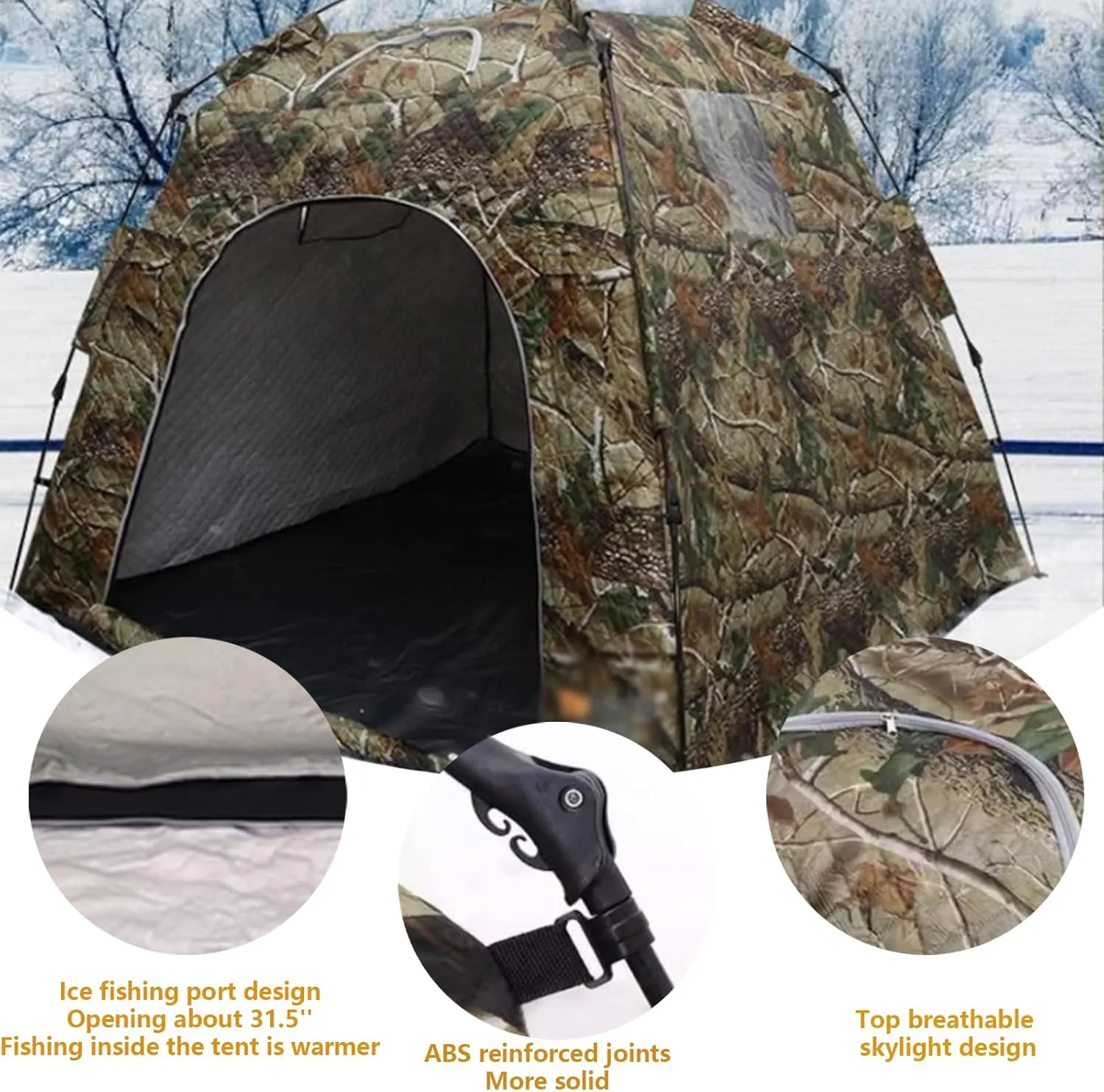 Portable Ice Fishing Tent 3-4 Person Ice Fishing Shelter with Windows, Vents and Ice Anchors, Thickened Camping Tent Ice Shanty for Winter Fishing