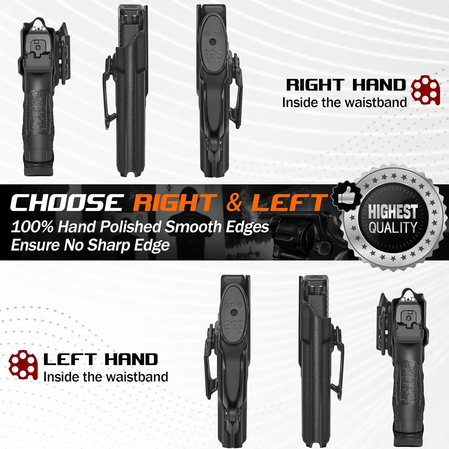PPS M2 Holster IWB Kydex for Walther PPS M2 9mm/.40 Pistol – Inside Waistband Concealed Carry – Adjustable Cant & 'Posi-Click' Retention – No Wear - No Jitter – Made in USA