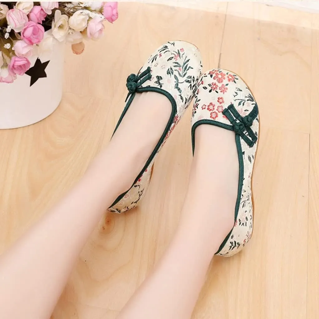 Printed Fabric Women's Canvas BalletFlats Retro Style Slipon Comfort Shoes Ladies Ballerines Femme Chaussures (Color : B Size : Code 39)
