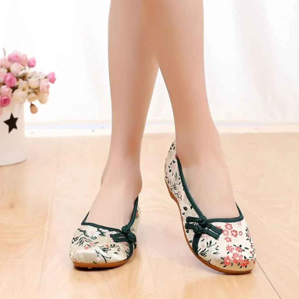 Printed Fabric Women's Canvas BalletFlats Retro Style Slipon Comfort Shoes Ladies Ballerines Femme Chaussures (Color : B Size : Code 39)