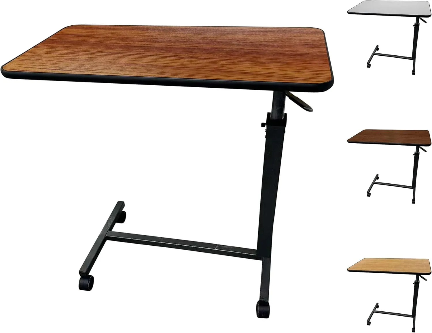 ProHeal Medical Overbed Table with Wheels and Adjustable Height - Cherry Rolling Over Bed Table for Home and Hospital Use