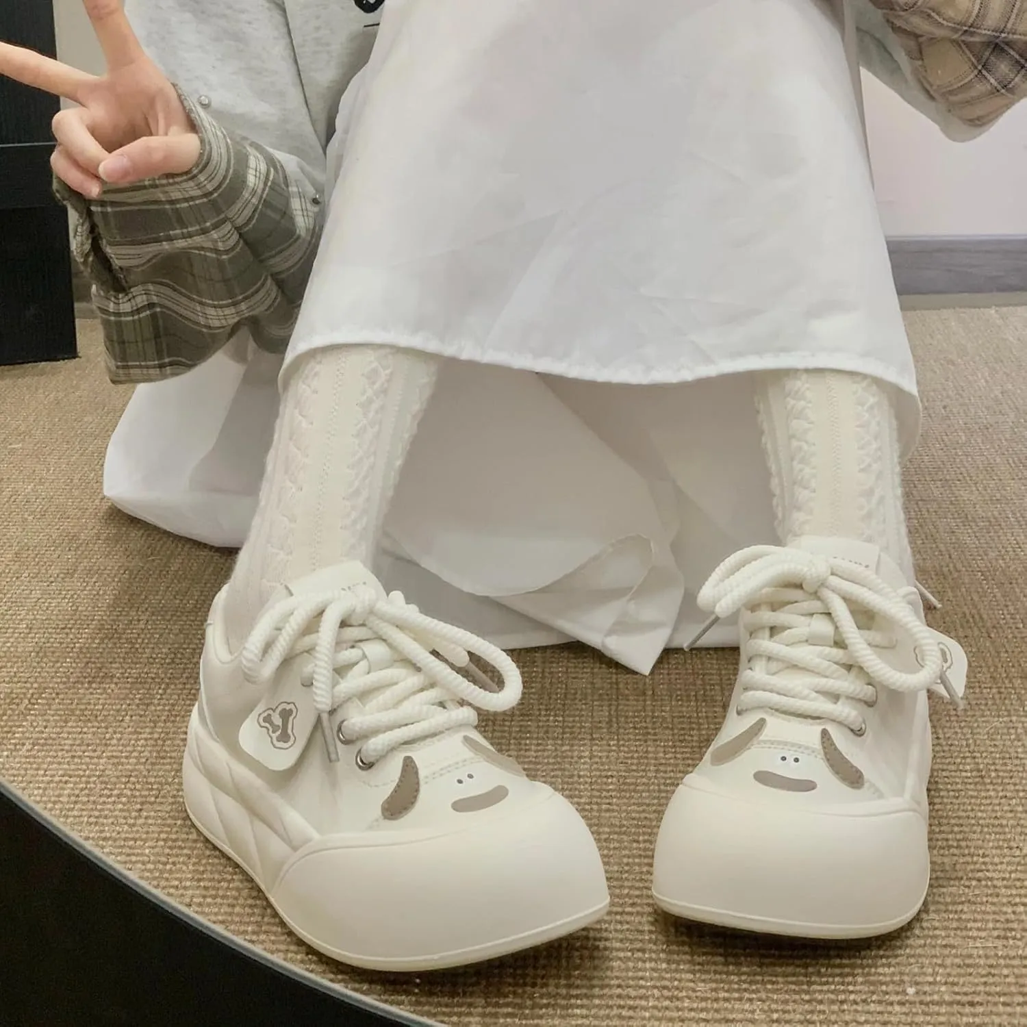 Puppy Ears Cloud Soft Creamy Chunky Sneaker Y2K Platform Retro Aesthetic Cute Walking Shoes for Women Girl Casual Outfit