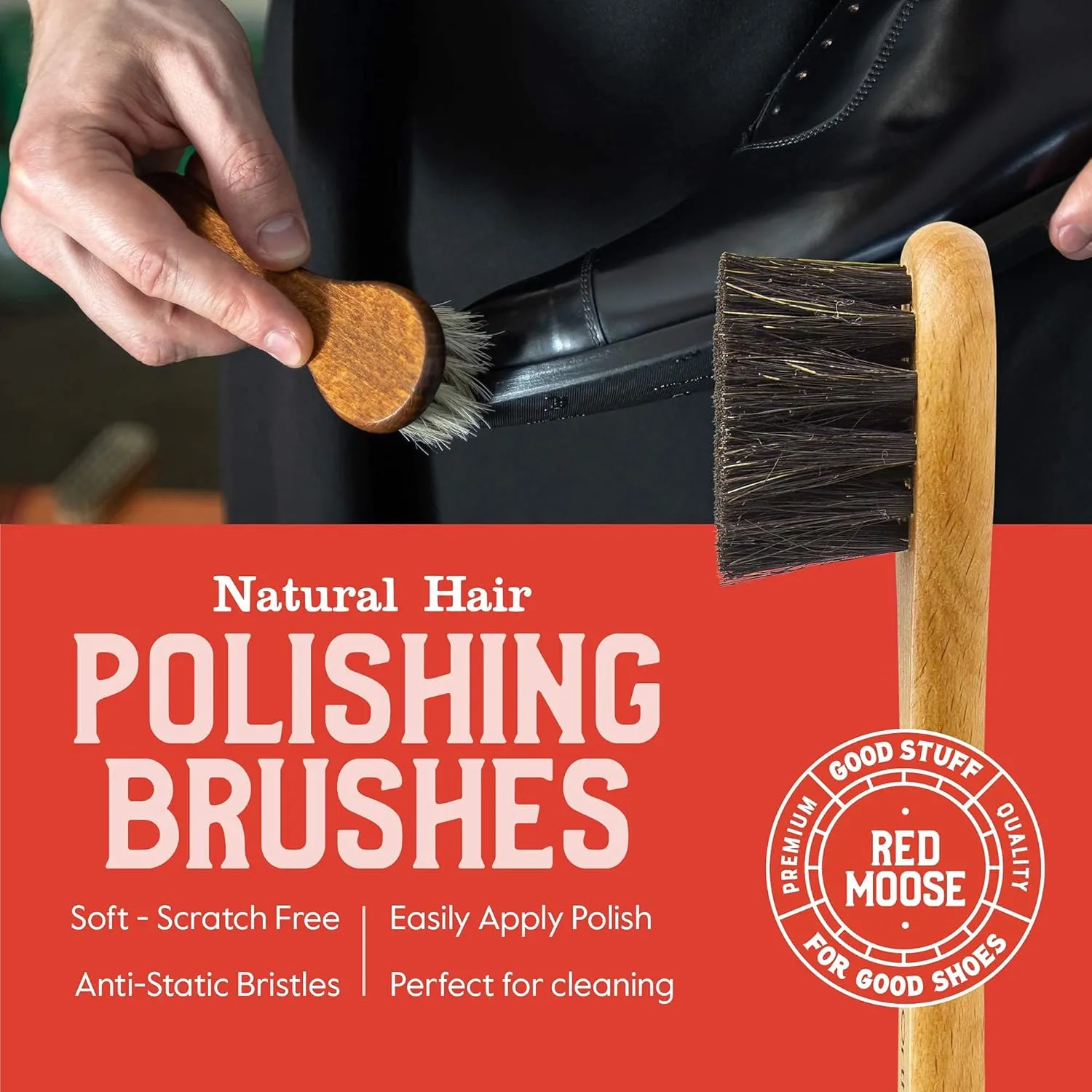 RED MOOSE 7pc Brown Leather Shoe and Boot Polish Kit – Brushes, Cloth, Case, Laces
