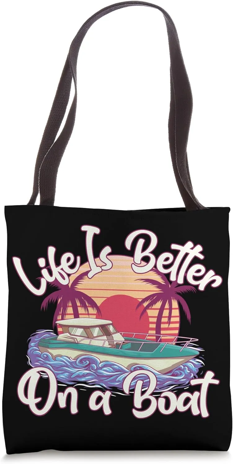 Retro Life Is Better On A Boat Vintage Yacht Owner Sunset Tote Bag