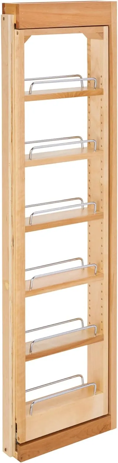 Rev-A-Shelf 3" W x 42" H Pull Out Quad Shelf Organizer for Wall & Base Kitchen Cabinets, Full Extension Filler Spice Rack, Adjustable, Wood, 432-WF42-3C