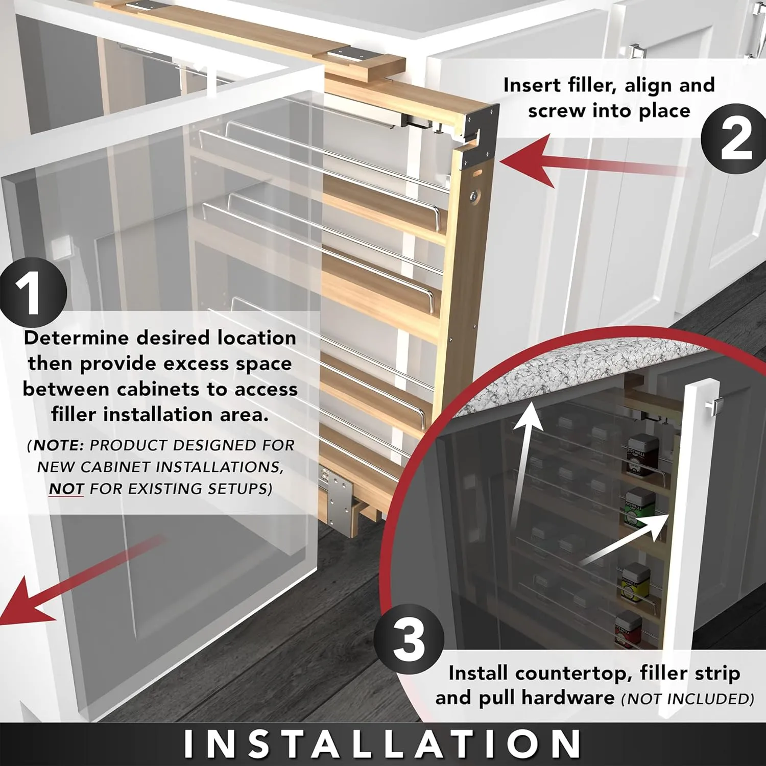 REV-A-SHELF FILLER, BASE, BLUM SLIDE 3-SH 6"W X 23D