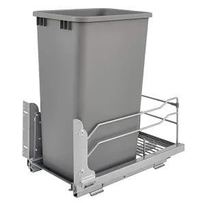 Rev-A-Shelf Pullout Trash Can for Full-Height Kitchen Cabinets 50 Quart 12.5 Gallon with Soft-Close Slides and Storage, Silver, 53WC-1550SCDM-117