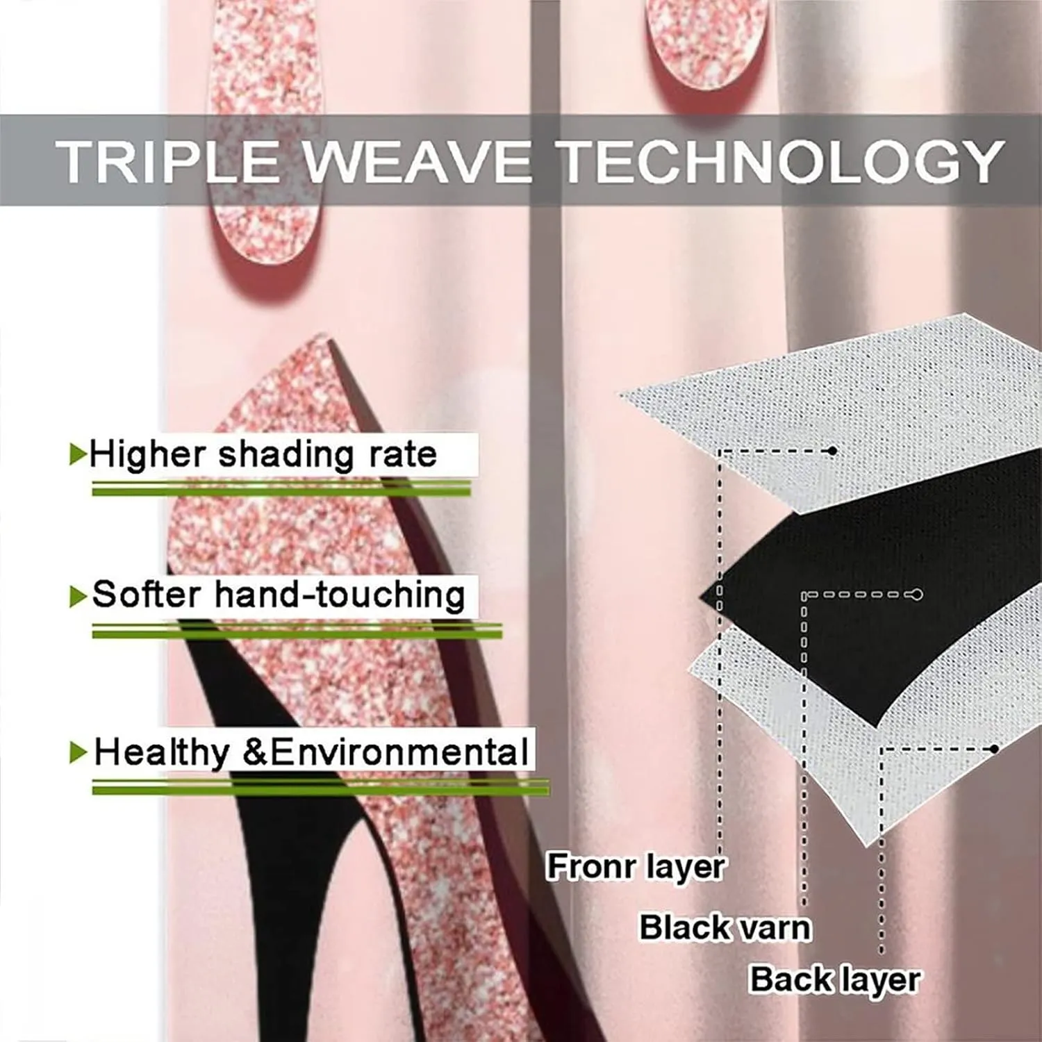 Rose Gold High Heels Blackout Curtains for Bedroom - Modern Fashion Lady Makeup Theme Drips Diamond Glitter Print Window Drapes,Rod Pocket Room Darkening Curtains 2 Panels 72L x 31.5W