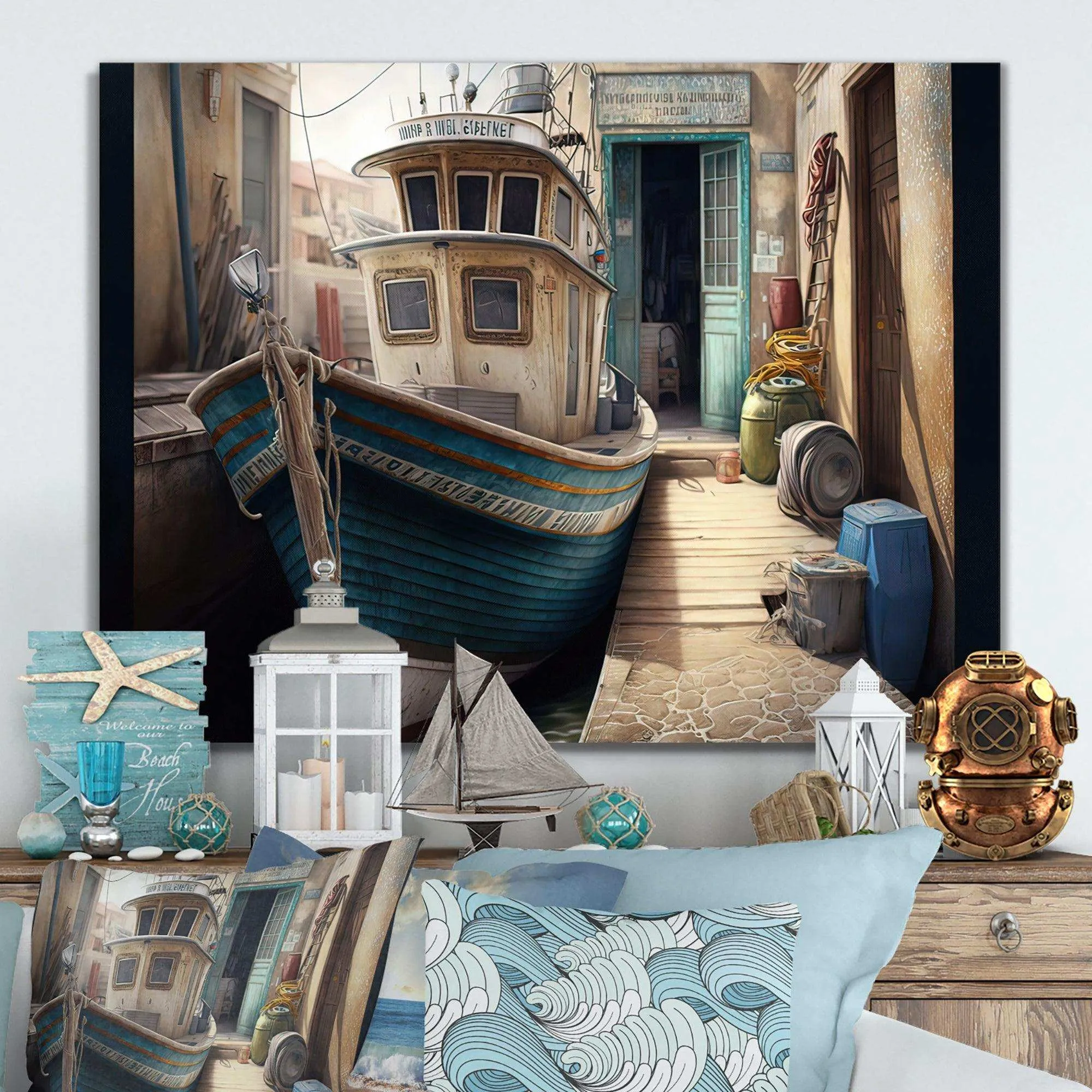 Rustic Port With A Fishing Boat VI