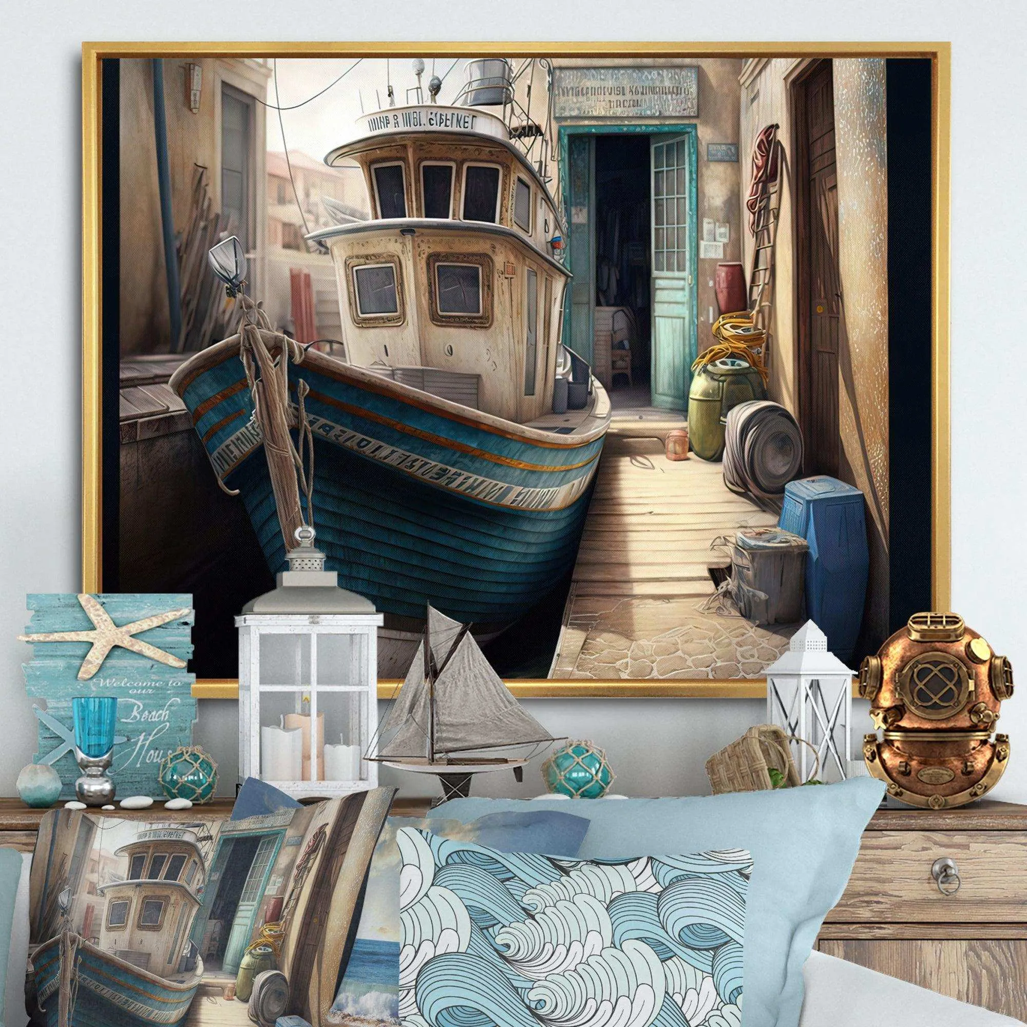 Rustic Port With A Fishing Boat VI