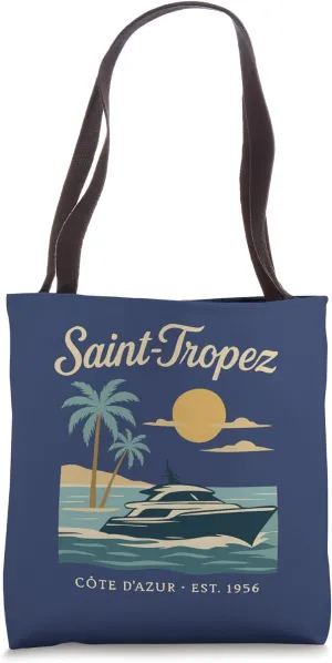 Saint-Tropez Côte d'Azur Yacht Retro Vintage Beach Vacation Tote Bag