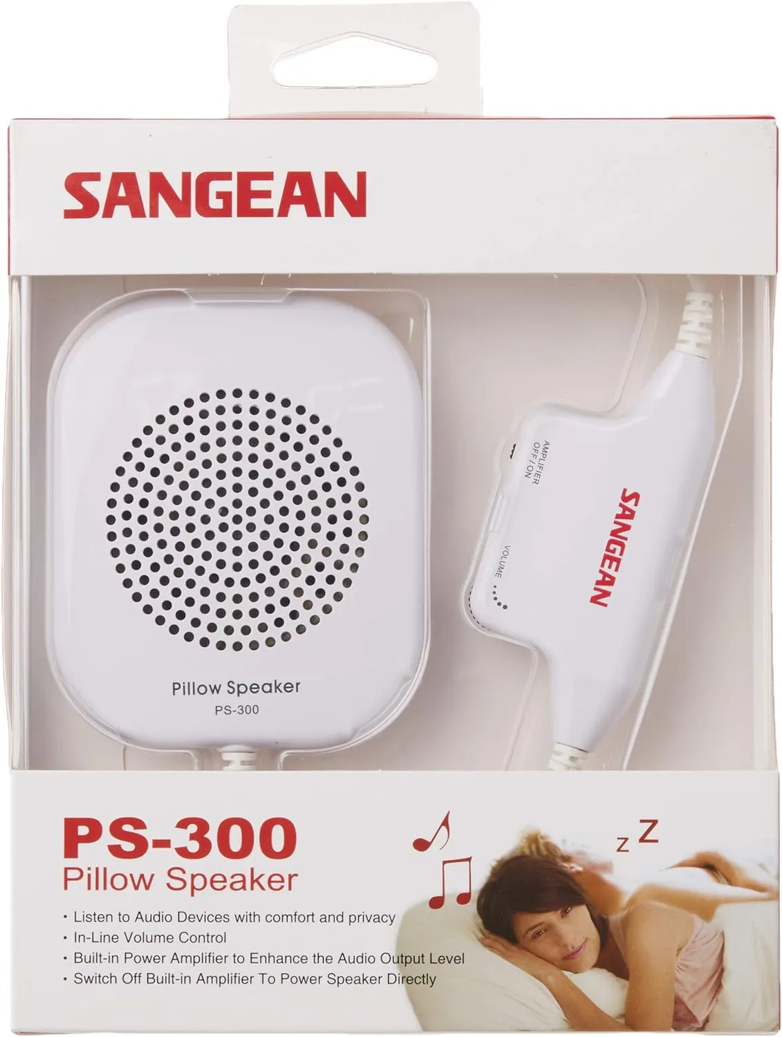 Sangean PS-300 Pillow Speaker with in-line Volume Control and Amplifier (White)