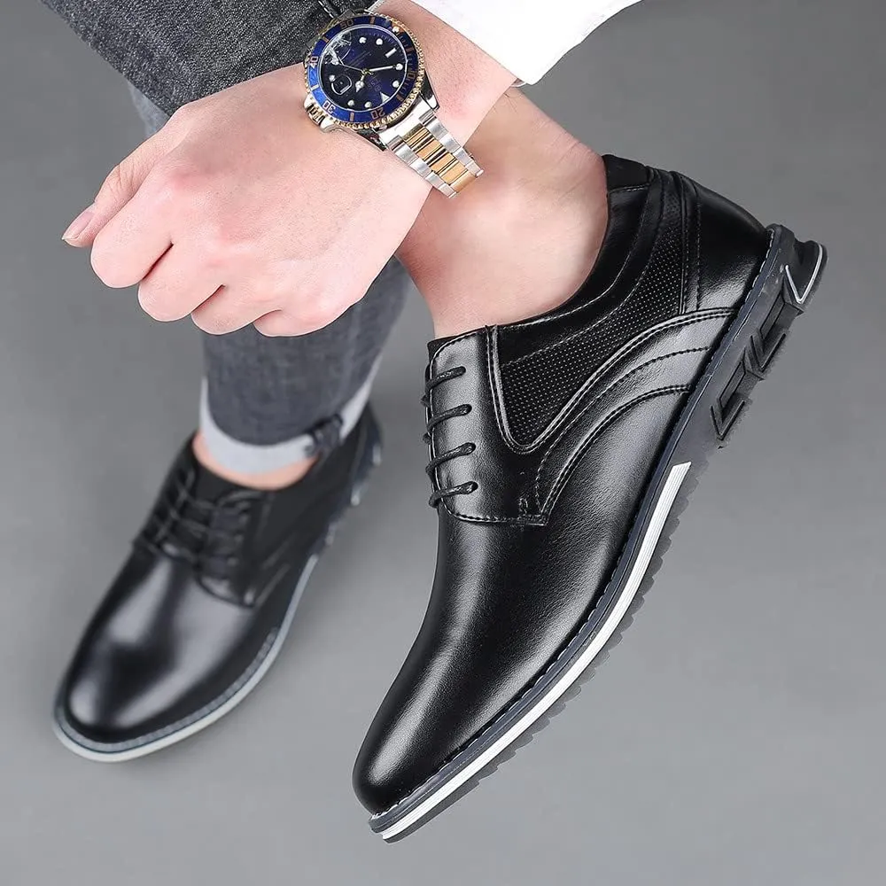 Santimon Mens Casual Walking Leather Sneakers Comfort Oxfords Lace Up Fashion Moccasin Shoes