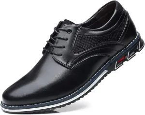 Santimon Mens Casual Walking Leather Sneakers Comfort Oxfords Lace Up Fashion Moccasin Shoes