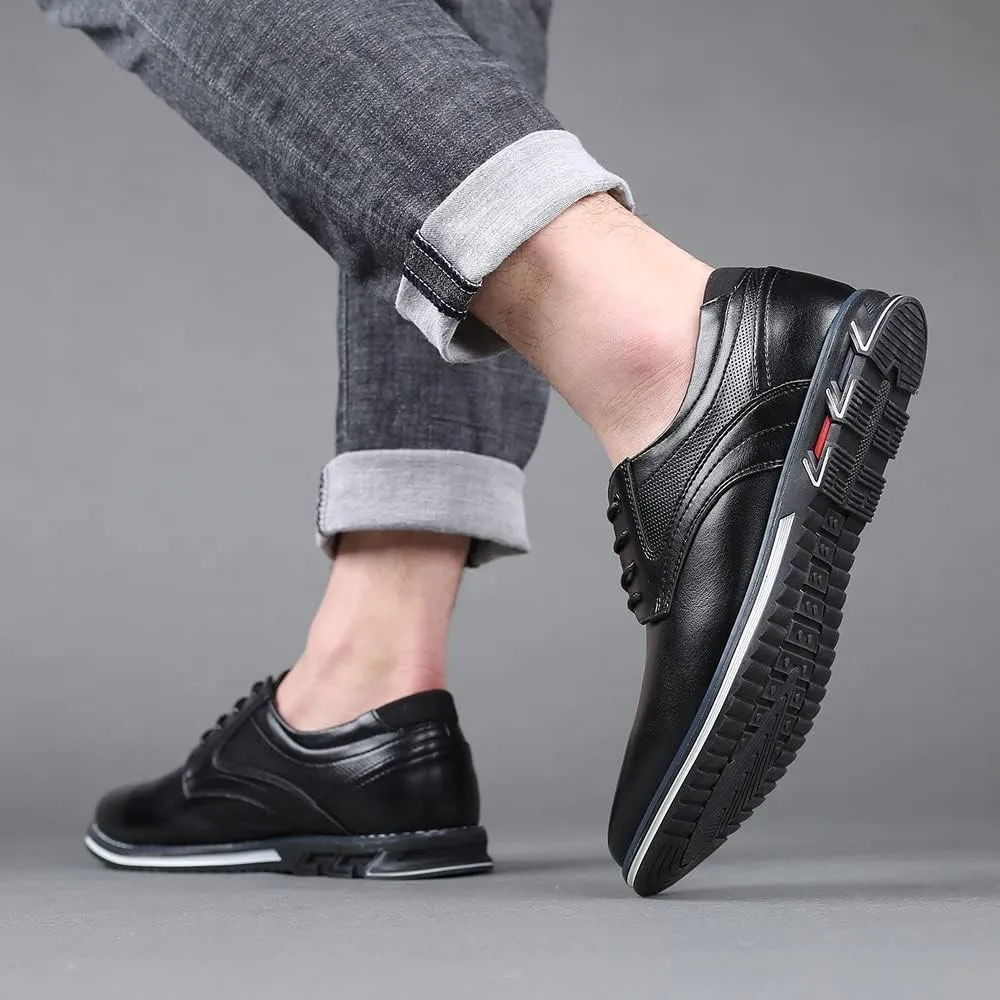Santimon Mens Casual Walking Leather Sneakers Comfort Oxfords Lace Up Fashion Moccasin Shoes