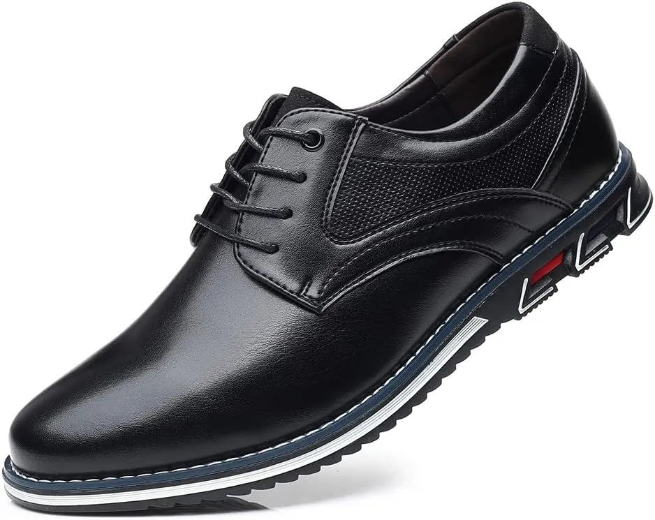 Santimon Mens Casual Walking Leather Sneakers Comfort Oxfords Lace Up Fashion Moccasin Shoes