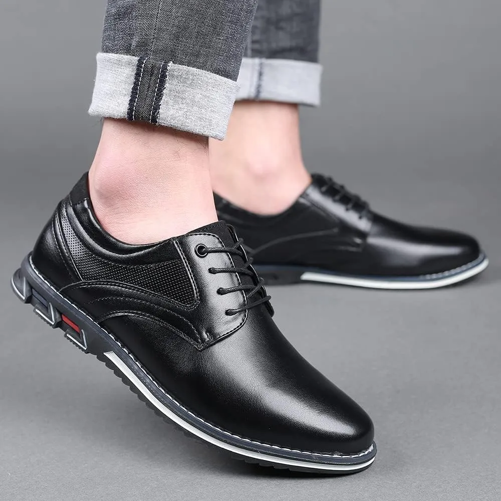 Santimon Mens Casual Walking Leather Sneakers Comfort Oxfords Lace Up Fashion Moccasin Shoes