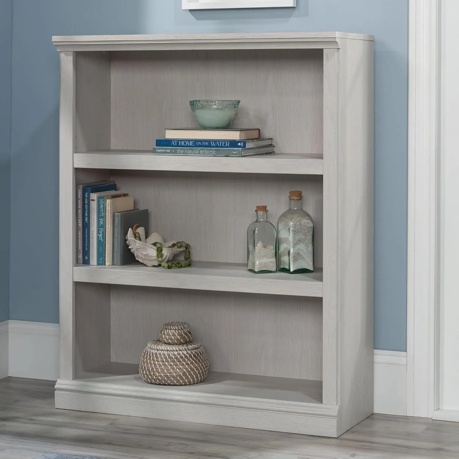 Sauder 3 Tier Book Shelf Wooden Bookcase Multipurpose Bookshelf for Home Office, Living Room, in Glacier Oak