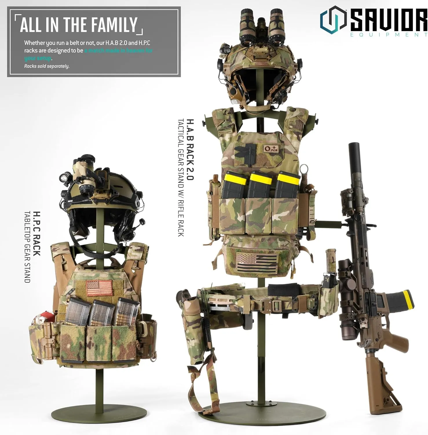 Savior Equipment H.A.B Tactical Gear Stand Helmet Vest Belt Display Rack, Military Gear Holder Plate Carrier Indoor Home Garage Free-Standing Organizer, Heavy Duty Steel Construction Hold Up To 70 lbs
