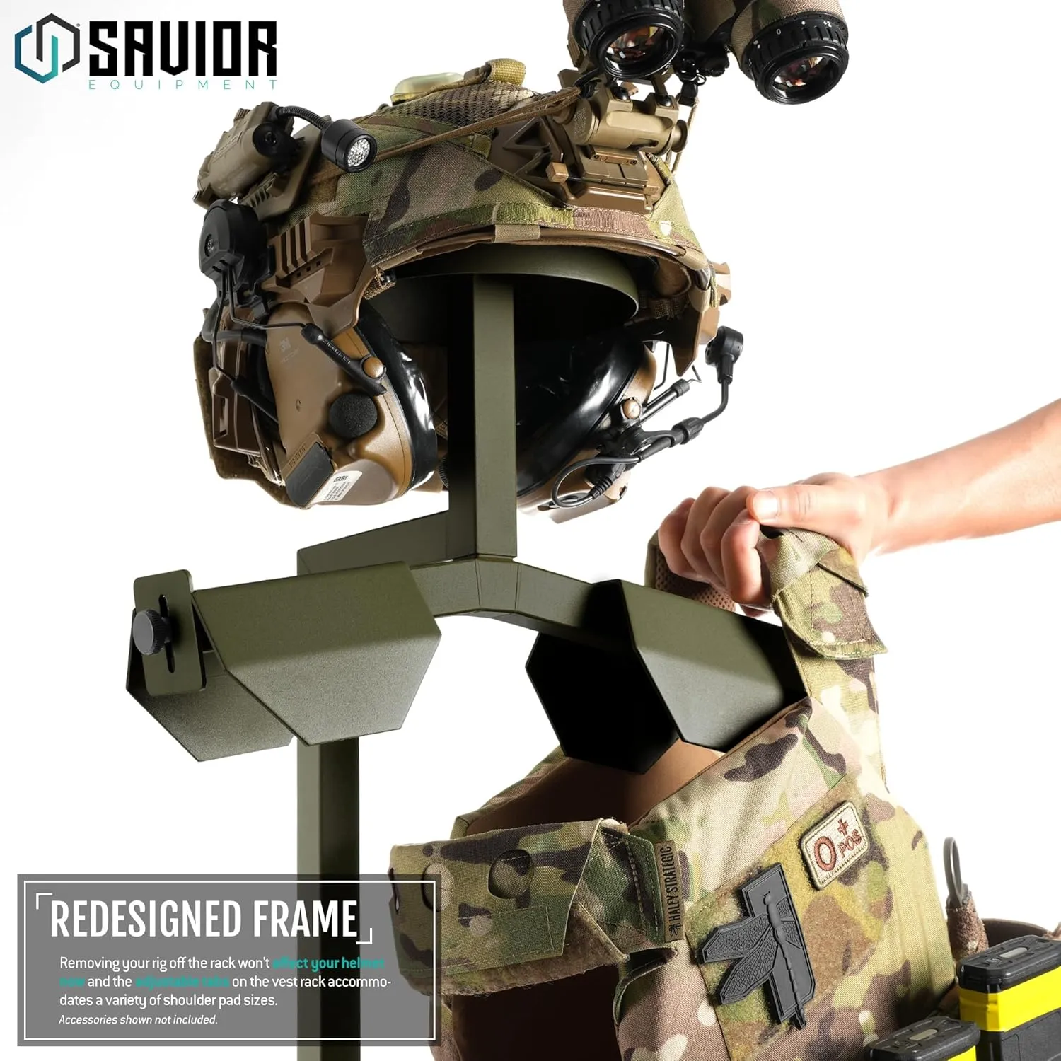 Savior Equipment H.A.B Tactical Gear Stand Helmet Vest Belt Display Rack, Military Gear Holder Plate Carrier Indoor Home Garage Free-Standing Organizer, Heavy Duty Steel Construction Hold Up To 70 lbs