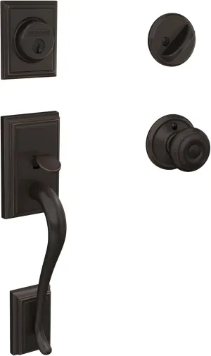 Schlage F60 V ADD 716 GEO Addison Front Entry Handleset with Georgian Knob, Deadbolt Keyed 1 Side, Aged Bronze