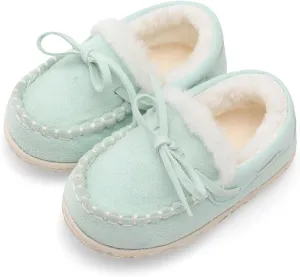 Scurtain Unisex Kids Toddler Slippers Suede Moccasin Slippers for Boys Girls Baby Lined with Warm Fur