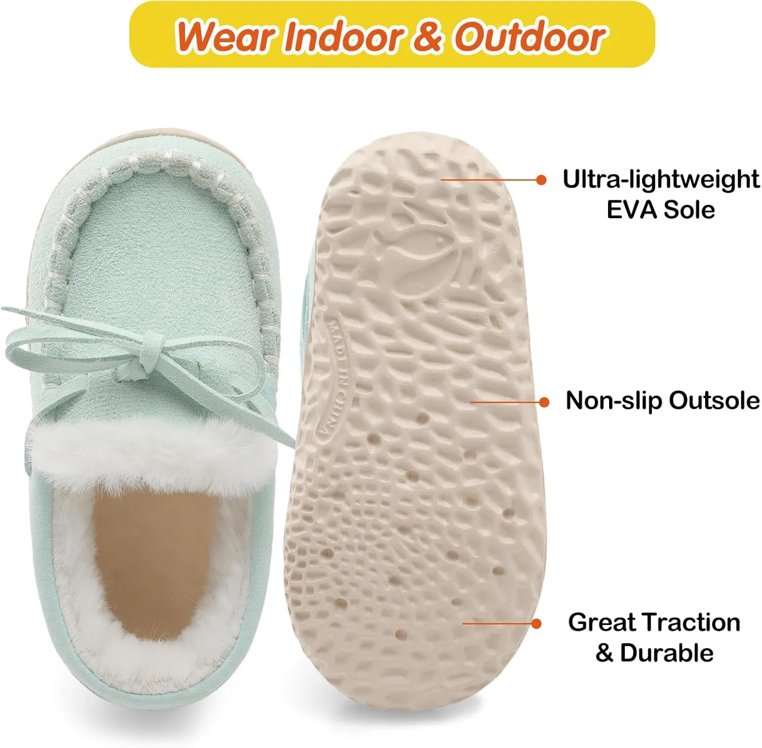 Scurtain Unisex Kids Toddler Slippers Suede Moccasin Slippers for Boys Girls Baby Lined with Warm Fur